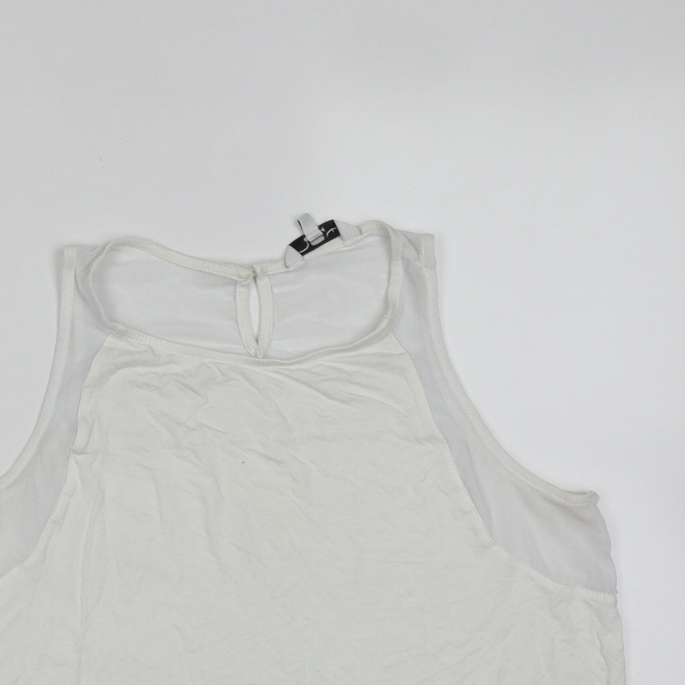 New Look Womens White  Viscose Basic Tank Size 14 Round Neck - mesh detail