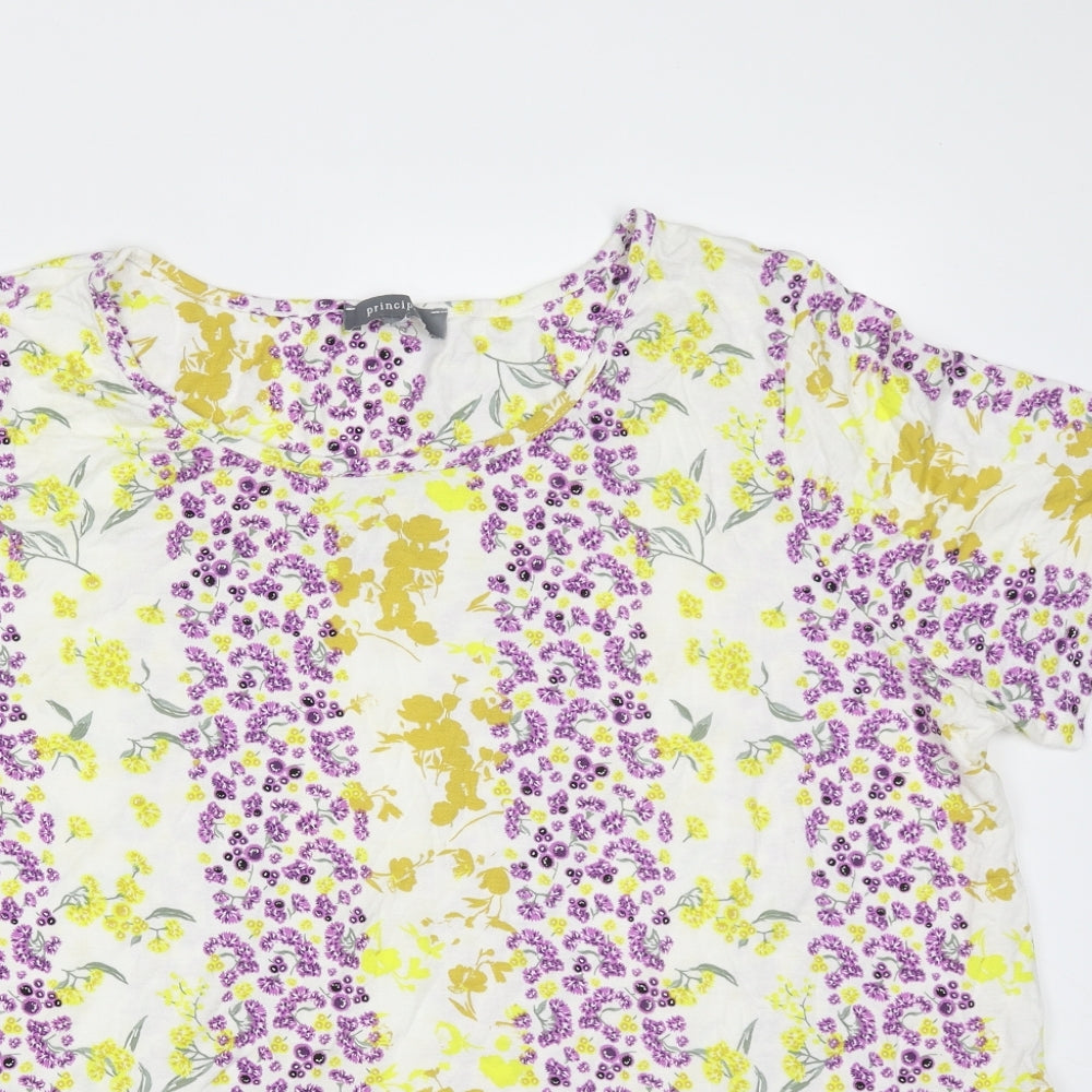 Principles Womens Ivory Floral Viscose Basic Blouse Size 20 Round Neck