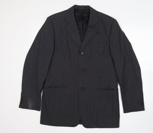 Preloved Mexx Mens Grey Striped Wool Jacket Suit Jacket - Front