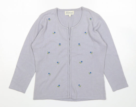 Classic Essentials Womens Grey Round Neck Floral Acrylic Cardigan Jumper Size 10
