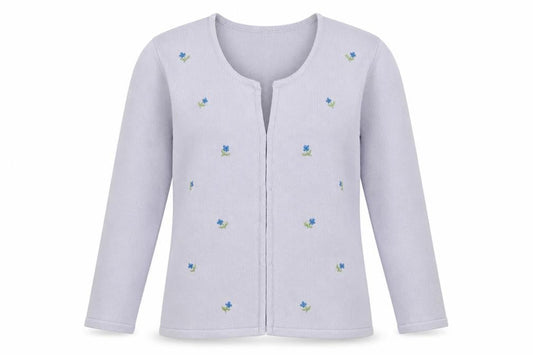 Classics Essentials Womens Grey Round Neck Floral Acrylic Cardigan Jumper Size 10