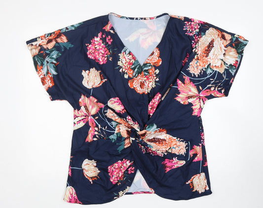 Preworn  Womens Multicoloured Floral Polyester Basic Blouse Size L V-Neck