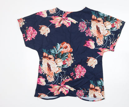 Preloved Preworn  Womens Multicoloured Floral Polyester Basic Blouse Size L V-Neck - Back