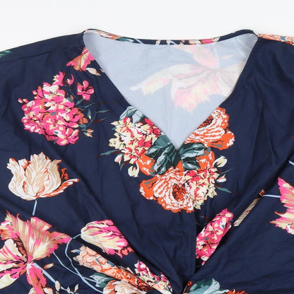 Preloved Preworn  Womens Multicoloured Floral Polyester Basic Blouse Size L V-Neck - Detail