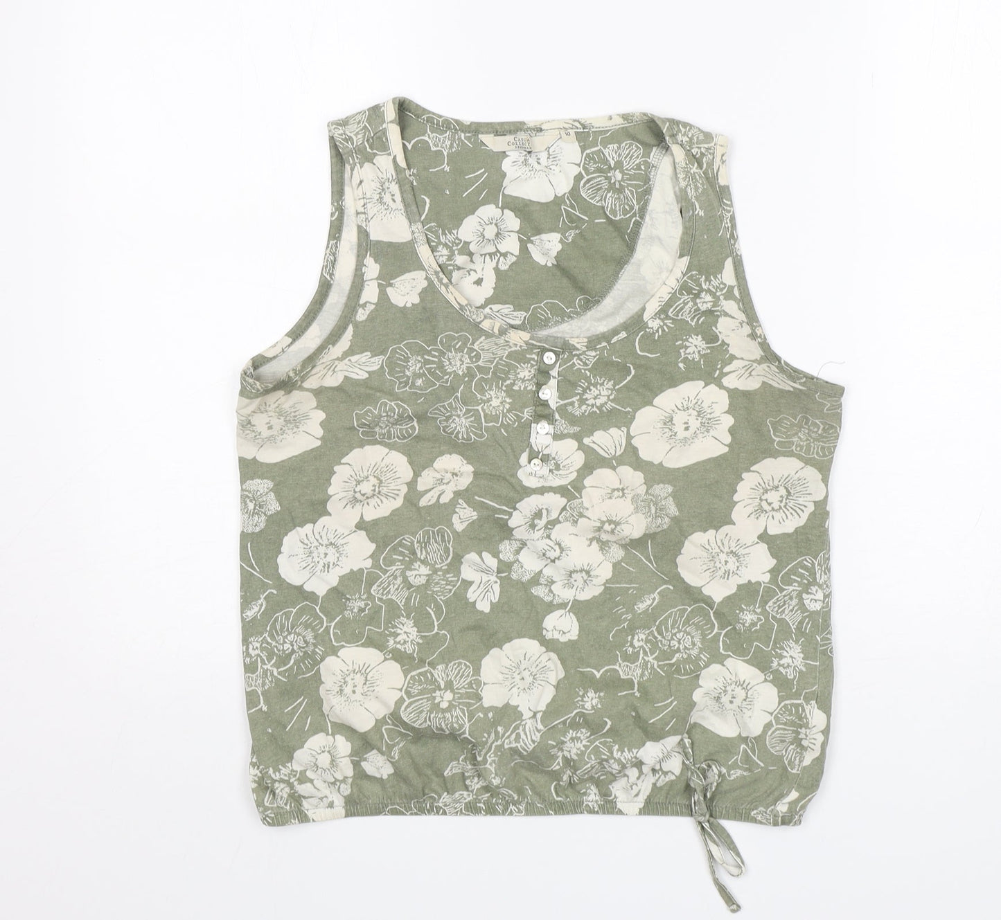 Debenhams Womens Green Floral Cotton Basic T-Shirt Size 10 Round Neck