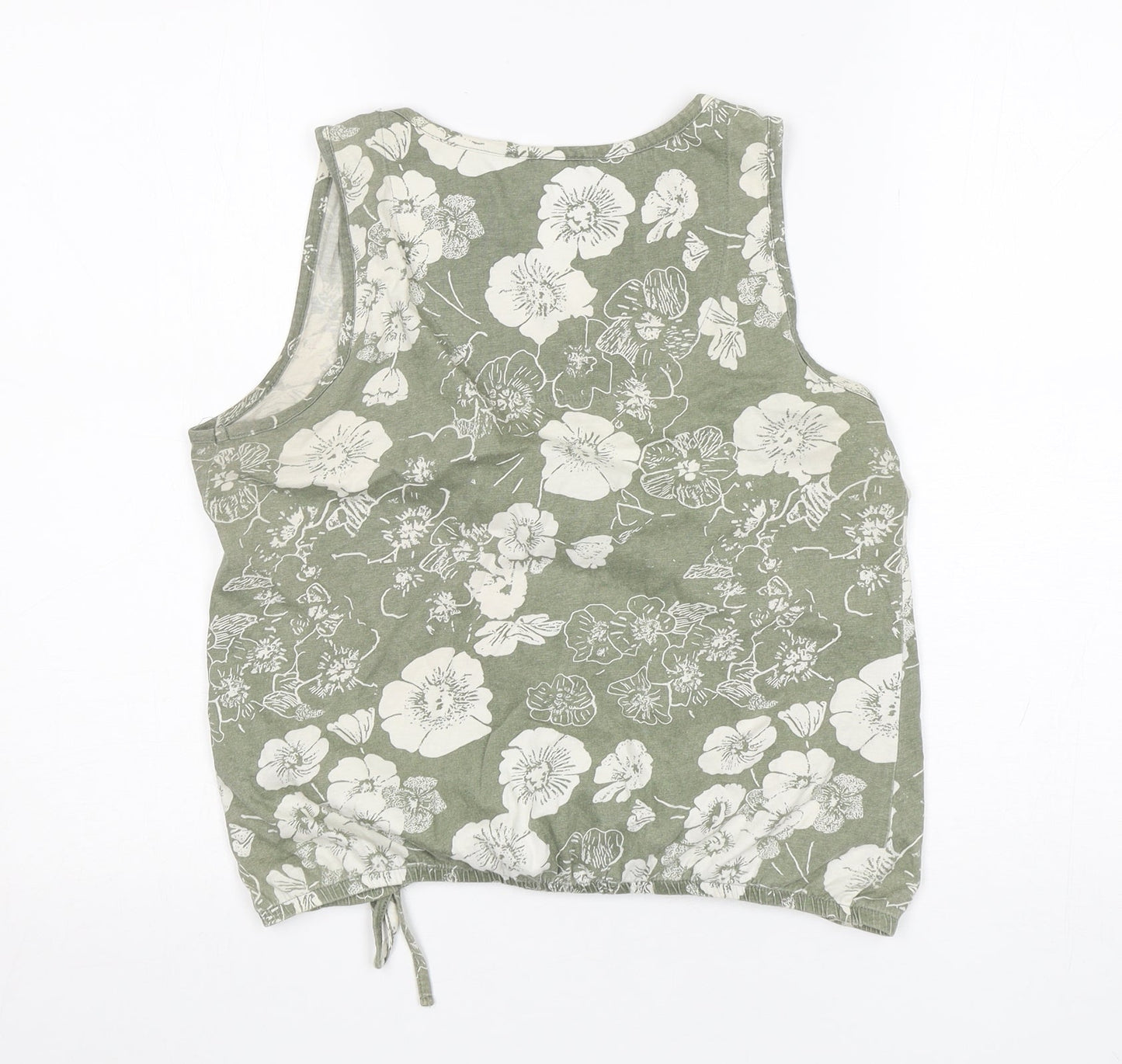 Debenhams Womens Green Floral Cotton Basic T-Shirt Size 10 Round Neck