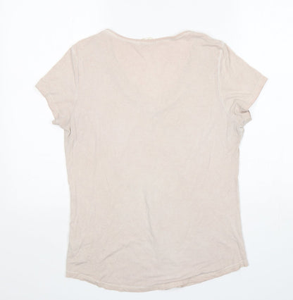 Preloved Nine Womens Beige  Cotton Basic T-Shirt Size 12 V-Neck - Back