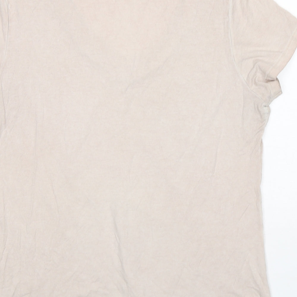Nine Womens Beige  Cotton Basic T-Shirt Size 12 V-Neck