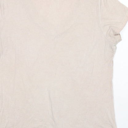 Preloved Nine Womens Beige  Cotton Basic T-Shirt Size 12 V-Neck - Label