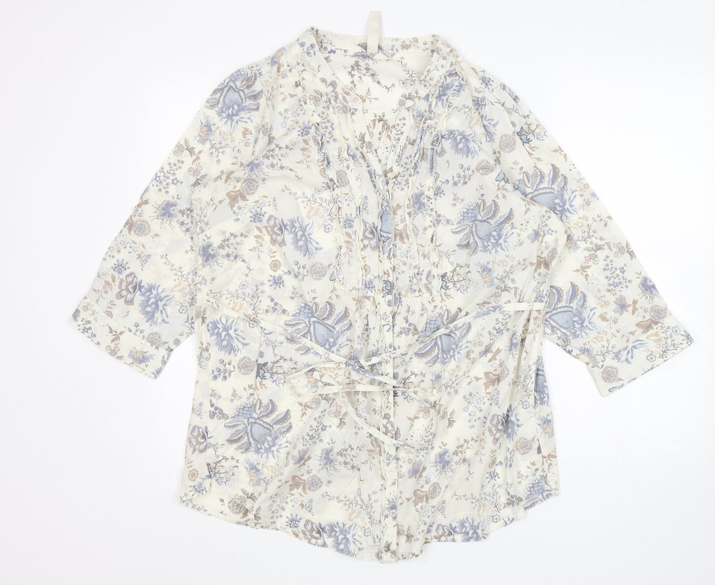 Preworn Womens Multicoloured Floral Cotton Basic Button-Up Size 18 V-Neck