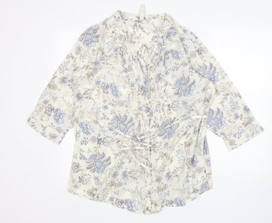 Preworn Womens Multicoloured Floral Cotton Basic Button-Up Size 18 V-Neck