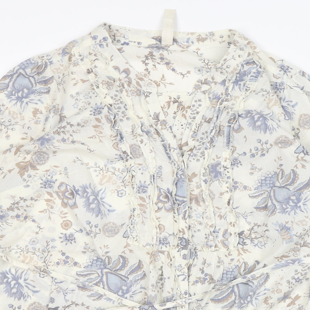 Preworn Womens Multicoloured Floral Cotton Basic Button-Up Size 18 V-Neck