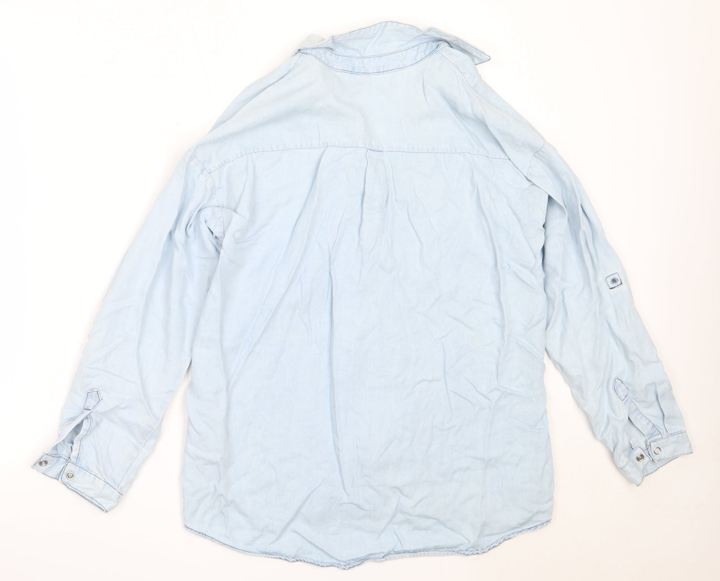 Zara Womens Blue  Lyocell Basic Button-Up Size XS Collared