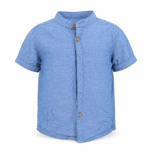 Primark Boys Blue  Cotton Basic Button-Up Size 9-12 Months Round Neck