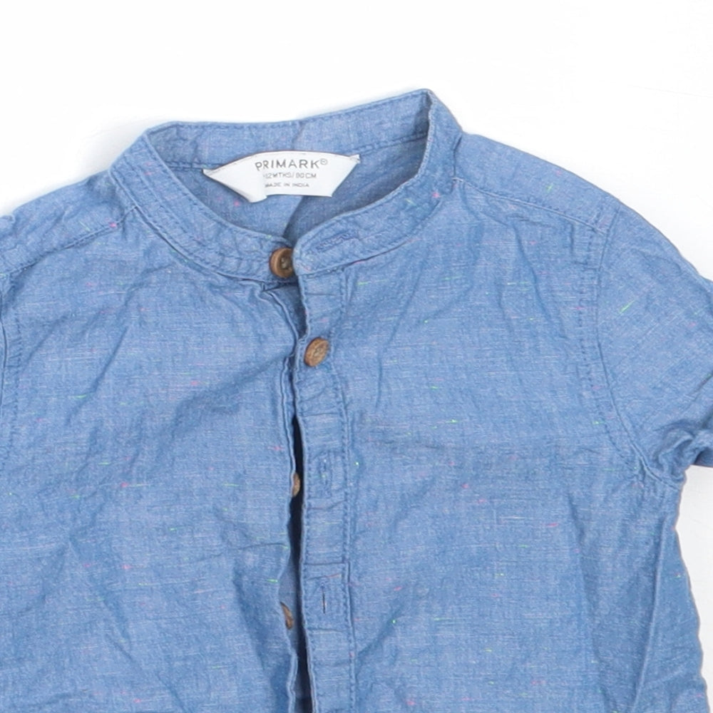 Primark Boys Blue  Cotton Basic Button-Up Size 9-12 Months Round Neck