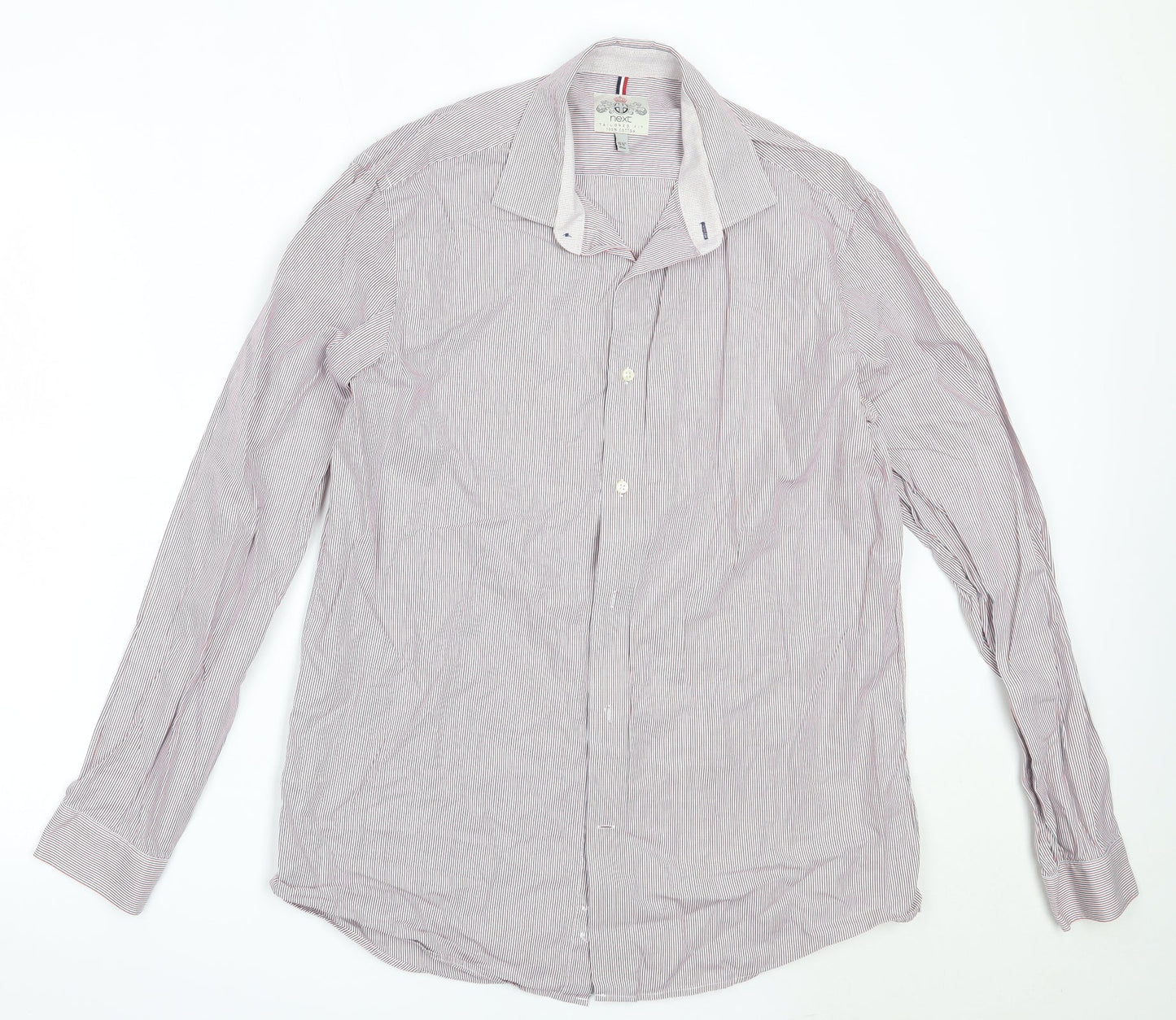 NEXT Mens Red Striped Cotton  Button-Up Size 15.5 Collared