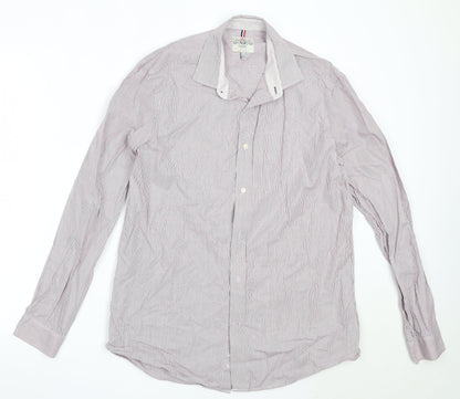 Next Mens Red Striped Cotton  Button-Up Size 15.5 Collared