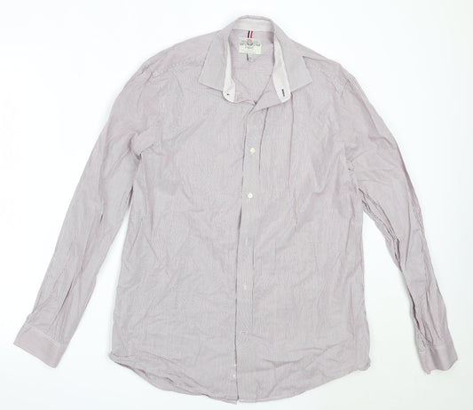 NEXT Mens Red Striped Cotton  Button-Up Size 15.5 Collared