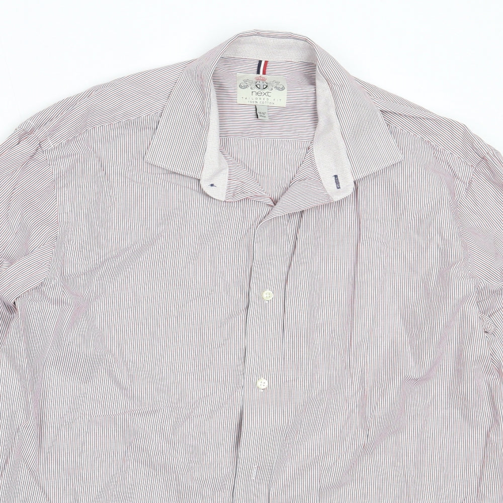 NEXT Mens Red Striped Cotton  Button-Up Size 15.5 Collared
