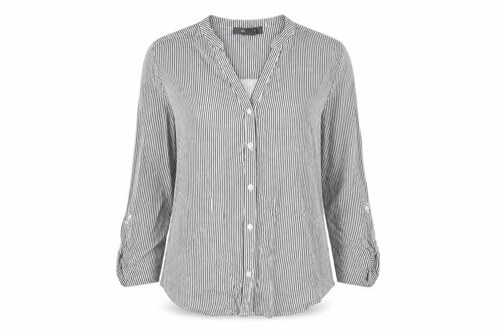 Primark Womens Grey Striped Viscose Basic Button-Up Size 10 V-Neck
