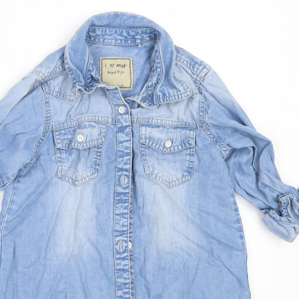 NEXT Girls Blue  Lyocell Basic Button-Up Size 7 Years Collared