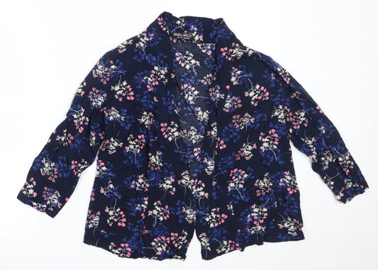 Select Womens Blue Round Neck Floral Viscose Cardigan Jumper Size 12