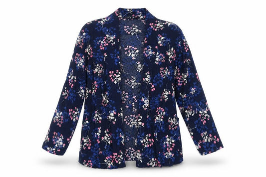 Select Womens Blue Round Neck Floral Viscose Cardigan Jumper Size 12
