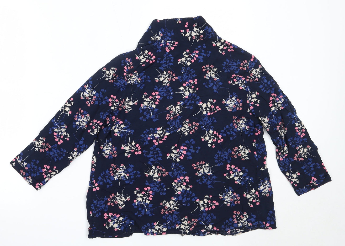 Select Womens Blue Round Neck Floral Viscose Cardigan Jumper Size 12