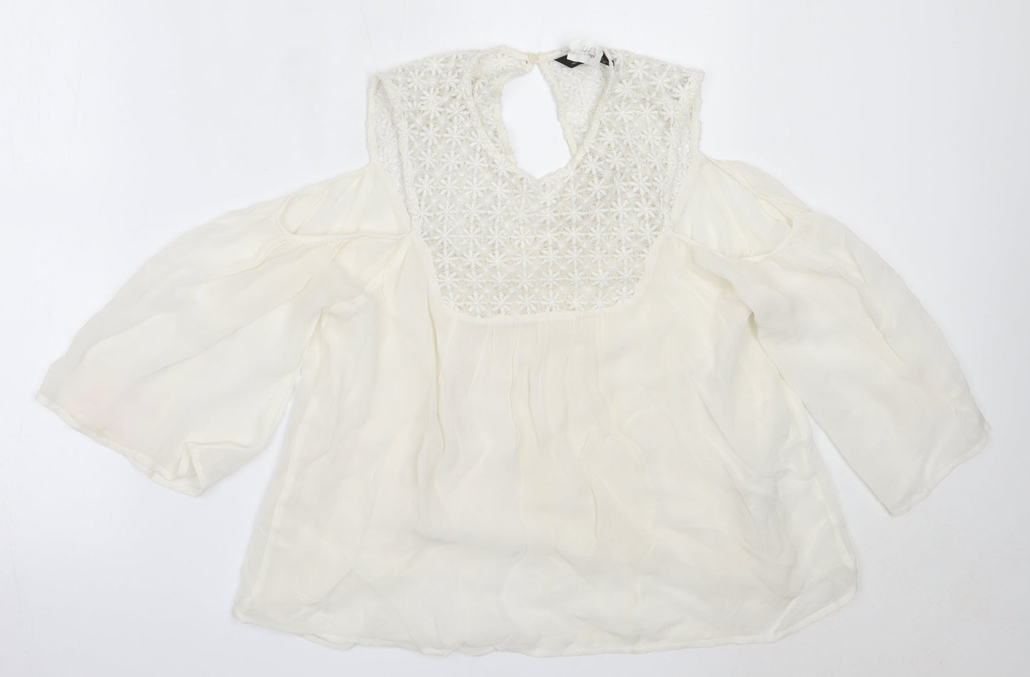 Zara Womens White  Polyester Basic Blouse Size XS Round Neck