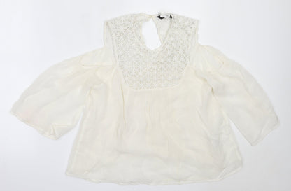 Zara Womens White  Polyester Basic Blouse Size XS Round Neck