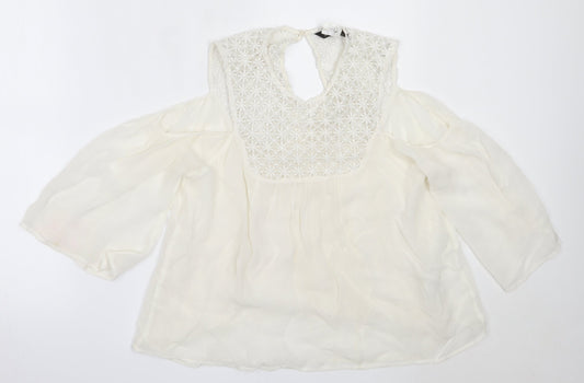 Zara Womens White  Polyester Basic Blouse Size XS Round Neck