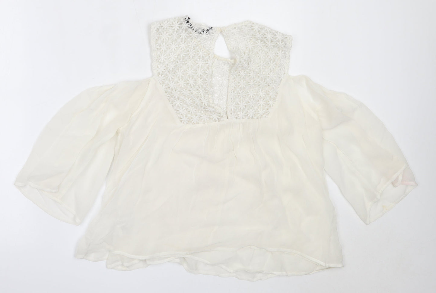 Zara Womens White  Polyester Basic Blouse Size XS Round Neck