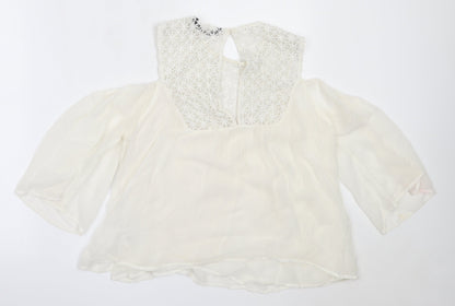 Zara Womens White  Polyester Basic Blouse Size XS Round Neck