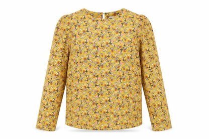 Warehouse Womens Yellow Floral Polyester Basic Blouse Size 6 Round Neck