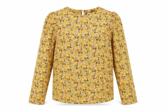 Warehouse Womens Yellow Floral Polyester Basic Blouse Size 6 Round Neck