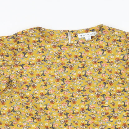 Warehouse Womens Yellow Floral Polyester Basic Blouse Size 6 Round Neck