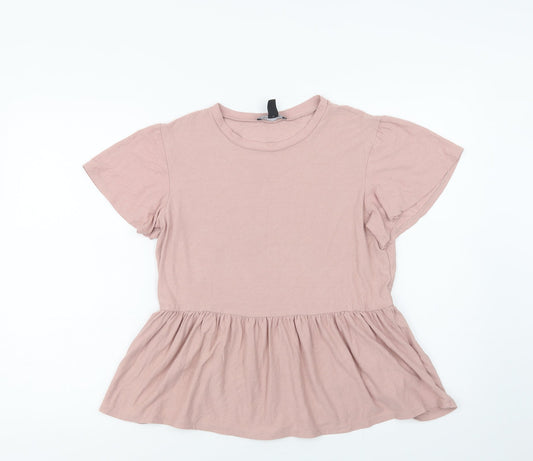 Newwq Look Womens Pink  Viscose Basic Blouse Size 10 Crew Neck