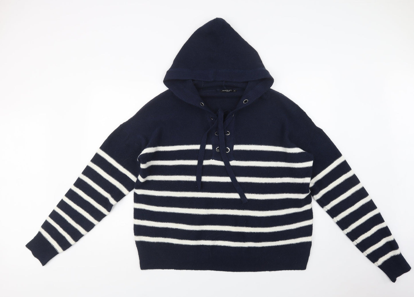 Brave Soul Womens Blue High Neck Striped Acrylic Pullover Jumper Size L