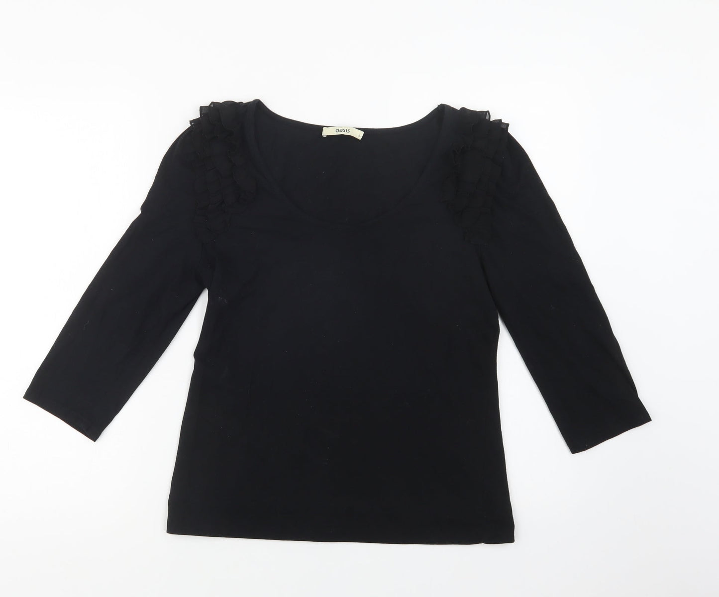 Oasis Womens Black  Cotton Basic Blouse Size S Scoop Neck