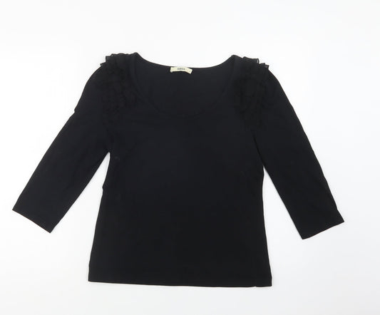 Oasis Womens Black  Cotton Basic Blouse Size S Scoop Neck