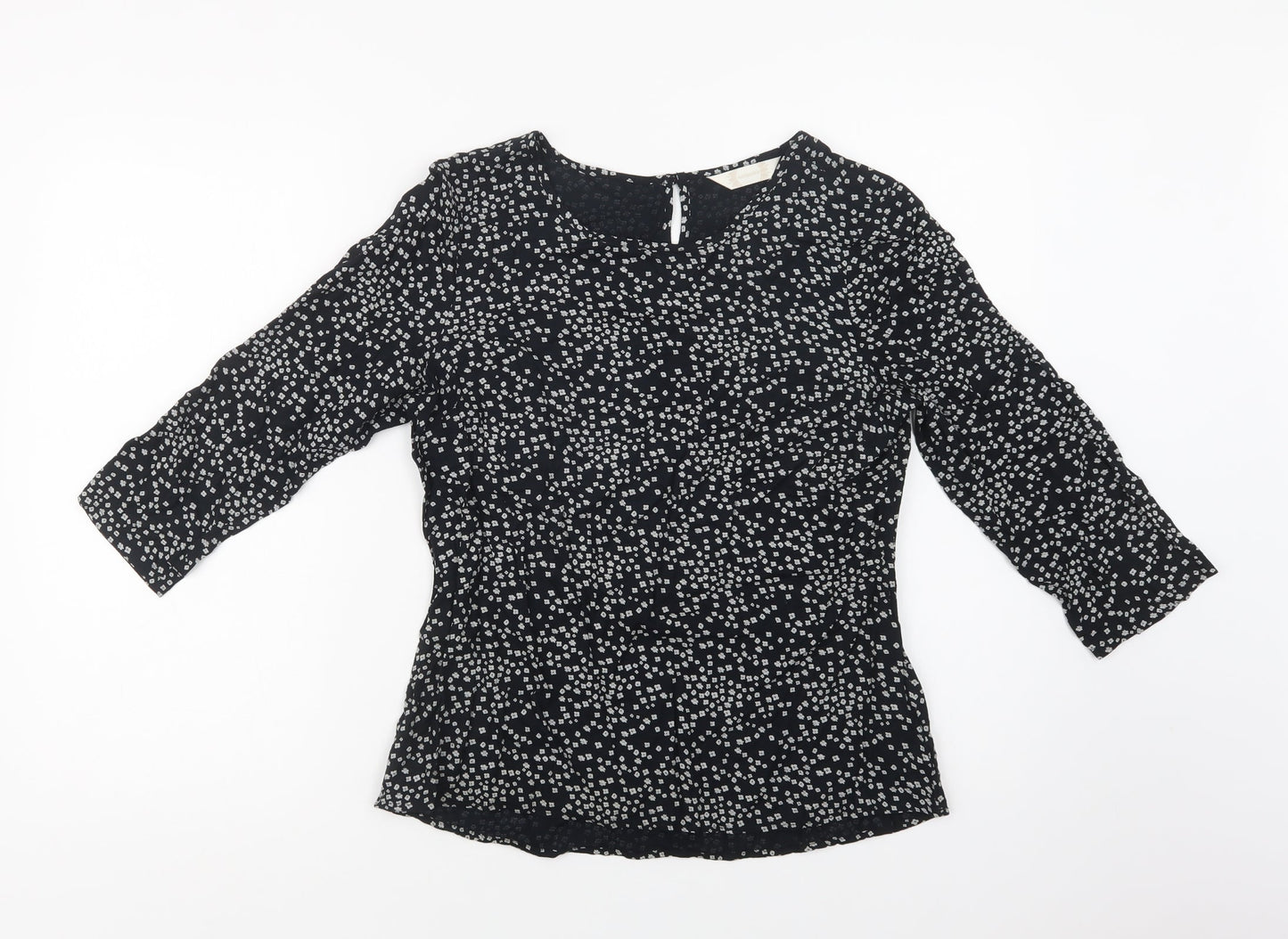 BHS Womens Black Floral Viscose Basic Blouse Size 10 Crew Neck