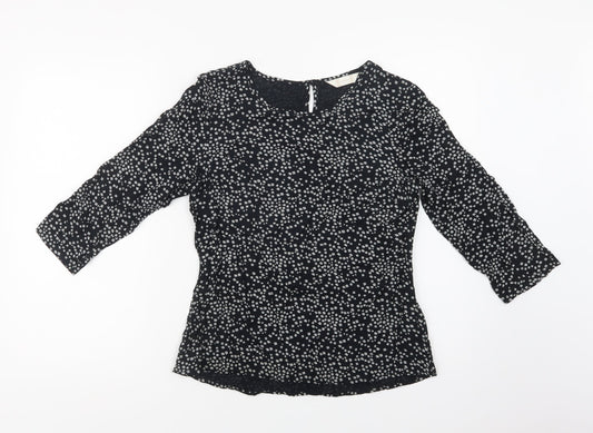 BHS Womens Black Floral Viscose Basic Blouse Size 10 Crew Neck