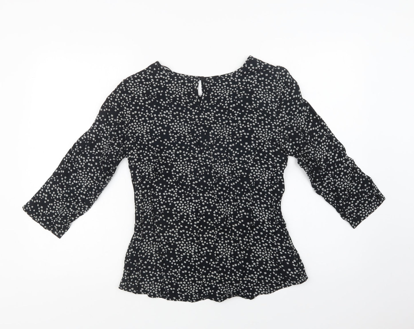 BHS Womens Black Floral Viscose Basic Blouse Size 10 Crew Neck