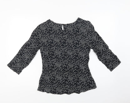 Preloved BHS Womens Black Floral Viscose Basic Blouse Size 10 Crew Neck - Back