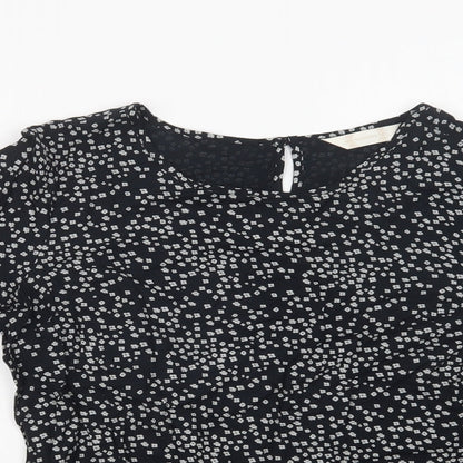 Preloved BHS Womens Black Floral Viscose Basic Blouse Size 10 Crew Neck - Detail