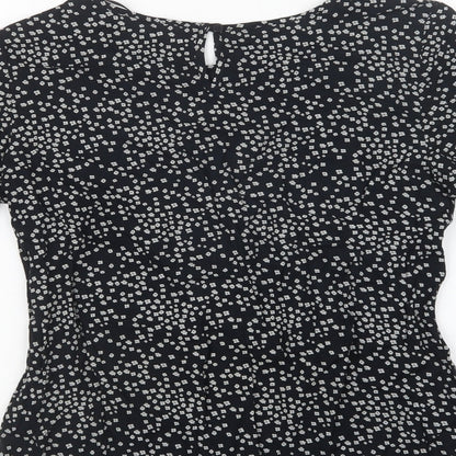 Preloved BHS Womens Black Floral Viscose Basic Blouse Size 10 Crew Neck - Label