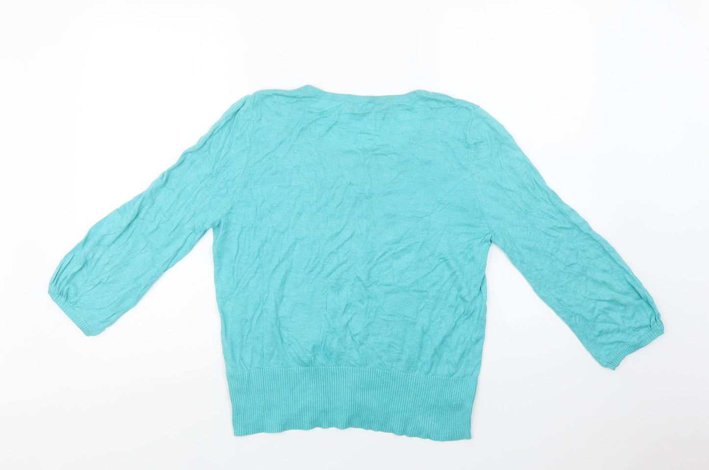 BHS Womens Blue Round Neck  Cotton Cardigan Jumper Size 14
