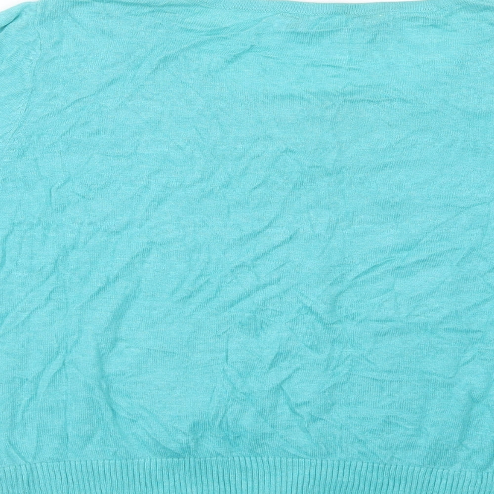 BHS Womens Blue Round Neck  Cotton Cardigan Jumper Size 14