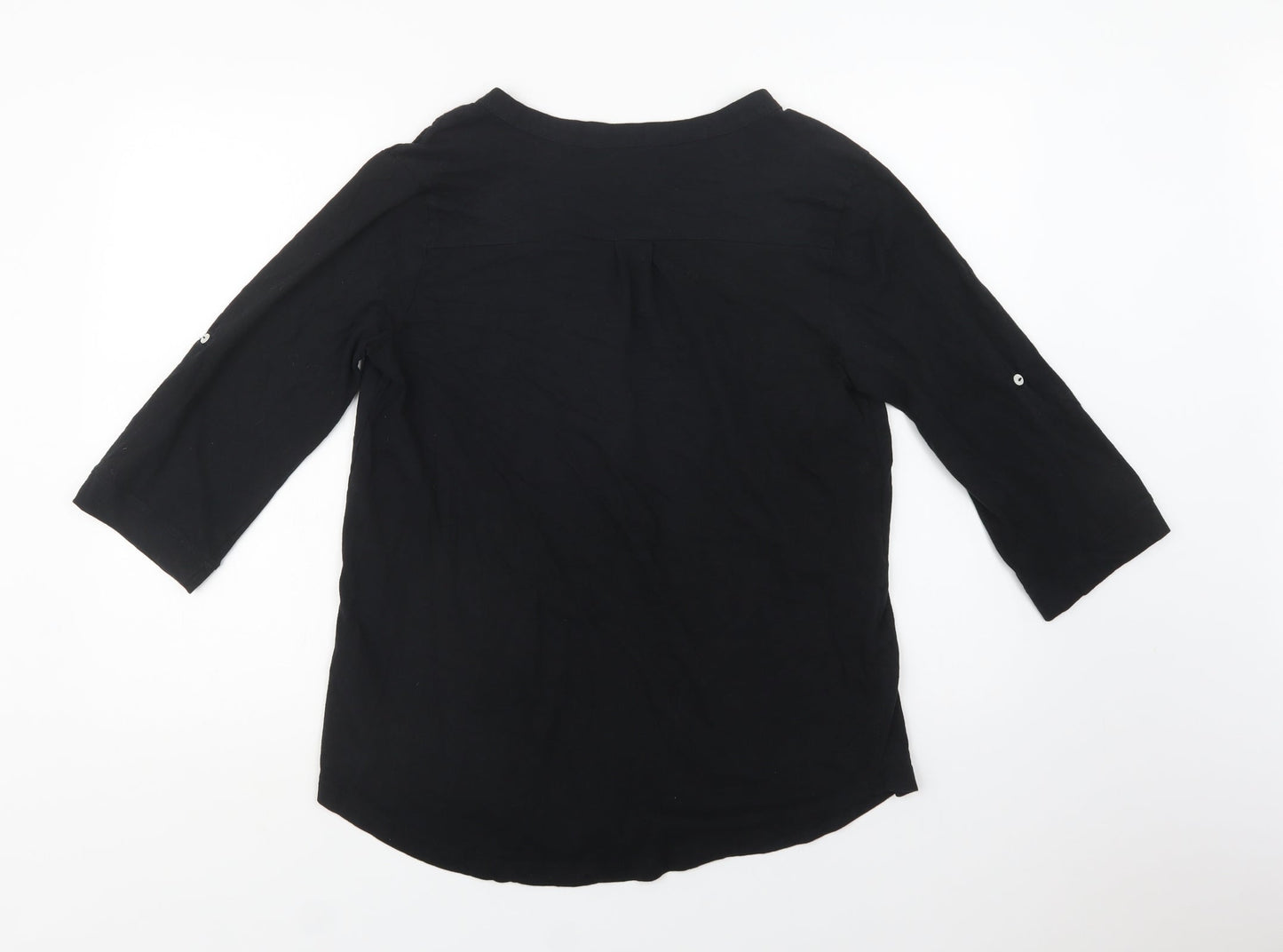 bonprix Womens Black Geometric Cotton Basic Blouse Size M V-Neck