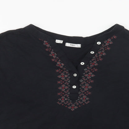 Bonprix Womens Black Geometric Cotton Basic Blouse Size M V-Neck